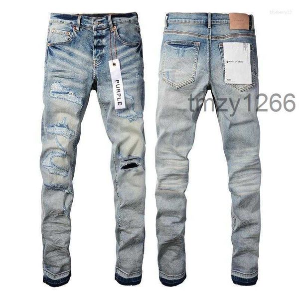 Jeans pour hommes Marque de luxe Purple Man Black High Street Peinture Graffiti Motif Endommagé Ripped Skinny Pantalon Denim Pantalon YCA8