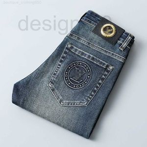 Heren Jeans luxe Designer Herfst Modemerk Jeans Mannen Slim-fit broek Slim Fit Dikke Geborduurde Blauw grijze Broek HMR6