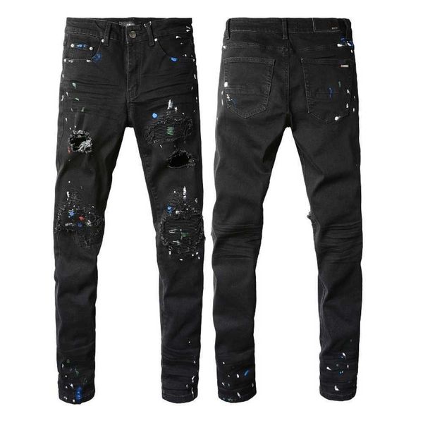 Jeans para hombres Diseñador de hombres de lujo para pantalones Man negro RIP RIP WHITE Patch Biker Snake Bordate Ami Jeansz9C79ine