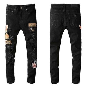 Heren jeans luxe ontwerpers verontrusten Frankrijk mode pierre recht fietser gat stretch denim casual Jean mannen mager broek elasticit yf10