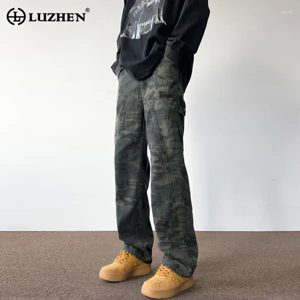 Jeans masculin Luzhen 2024 Printemps élégant Camouflage motif conception hétéro original homme pantalon de jambe large de rue LZ2052