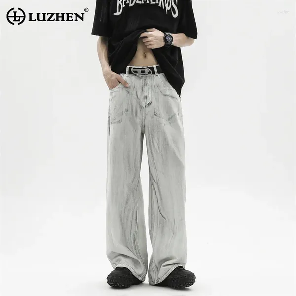 Jeans masculinos Luzhen Diseño de corbata original elegante pantalones casuales 2024 Personalidad moderna pantalones rectos sueltos LZ2070