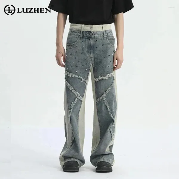 Jeans masculin Luzhen Trend Pantalon denim Summer Fashion Rivet Pockwork Pocket Zipper Casual 2024 Male Male Land Tablers 9C5410