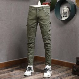 Jeans para hombres ly diseñador de moda hombres empalmados estirados delgados pantalones verdes pantalones de streetwear pantalones elásticos
