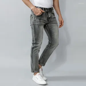 Heren jeans ly fashion vintage hoogwaardige retro grijs bedroefde gescheurde mannen recht Slim Selvedge Redline denim broek