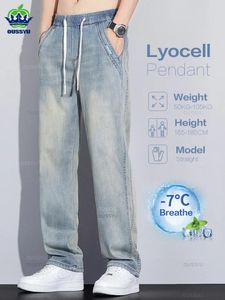 Jeans masculin ly a amélioré l'été mince en lyocell tissu rétro pantalon denim lâche pendentif pantalon de jambe large mâle plus taille 5xl
