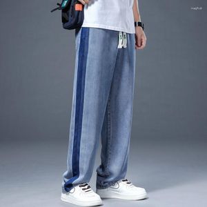 Jeans d'été en tissu Lyocell pour hommes, Baggy fin, Tube droit, jambes larges, pantalon à rayures, mode coréenne, Streetwear