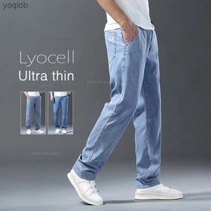 Jeans masculin Lyocell Ice Silk Jeans Mens Summer Ultra mince pantalon de jean droit doux et confortable