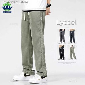 Men's Jeans Lyocell Jeans hommes quatre saisons décontracté élastique mode Denim pantalon mâle marque lâche droite Armygreen pantalon grande taille M-5XL L240313