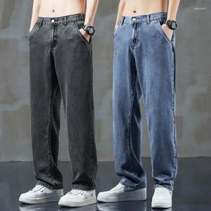 Jeans pour hommes Lyocell été mince étiquette de mode tube droit coupe ample jambe large doux décontracté pantalons longs hommes