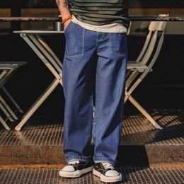 Jeans para hombres Maden Flap Pocket Mens Vintage Denim Pantalones sueltos Ajuste recto Streetwear Patrón clásico Tamaño 28 a 36 230320