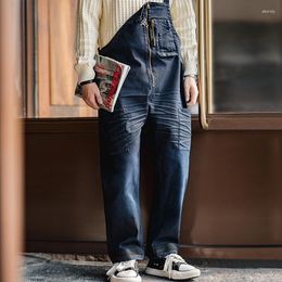 Jeans Homme Maden Vintage Indigo Denim Salopette Pour Homme 11.2 Oz Marine Plissé Combinaisons Ruché Rayé Pantalon Lâche Coupe Droite