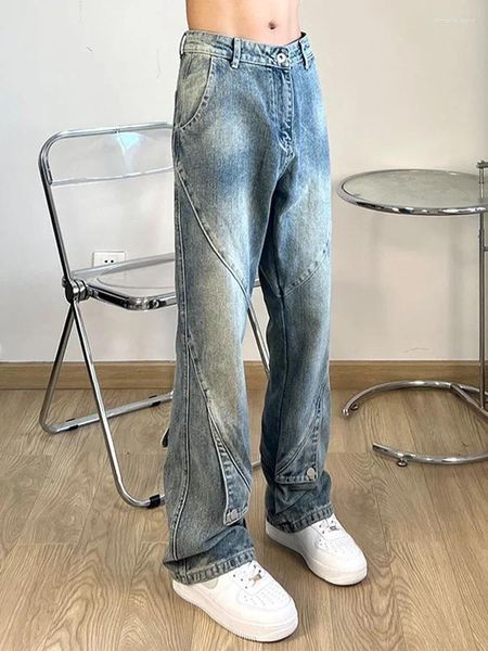 Jeans pour hommes pantalons de cowboy masculin Bootcut pantalon esthétique droit évasé pour les hommes épissés dans des vêtements originaux y2k 2000 kpop lâche