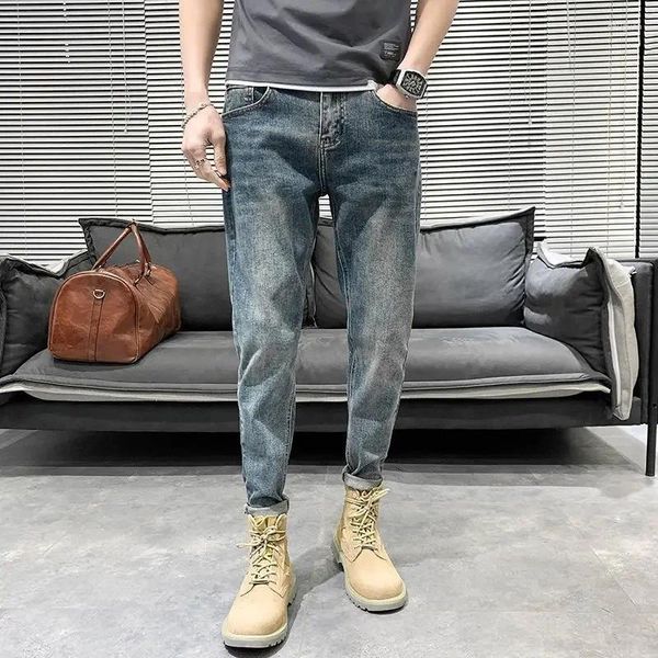 Jeans para hombres Pantalones de vaquero masculinos Pantalones recortados Estiramiento para hombres Flaco Slim Fit Elástico Tubo apretado 2023 Tendencia Y 2k Vintage Buggy suelto