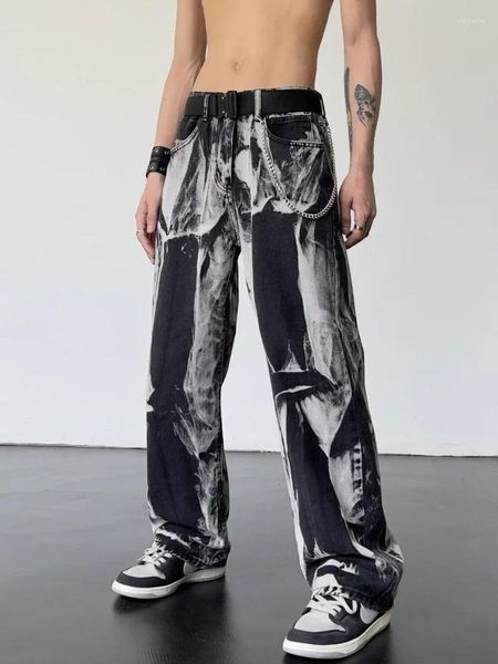 Jeans para hombres Pantalones de vaquero masculinos Punk para hombres Pantalones Tie Dye Negro Hip Hop Recto Clásico Kpop Original Verano Otoño Ropa Denim