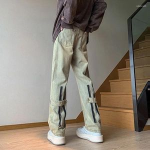 Jeans masculin pantalon cowboy masculin pantalon rétro moto directement pour hommes punk vêtements de coton réguliers y2k 2000s dans le style coréen xs