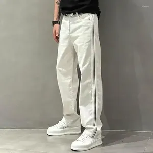 Jeans pour hommes Pantalons de cowboy masculins Pantalons blancs Stripe pour hommes Vêtements de travail droits Style coréen Été XS Stacked Plus Taille Printemps Automne