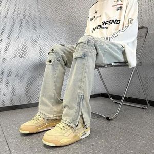 Jeans pour hommes Pantalons de cowboy masculins avec fentes pour hommes Pantalons évasés Bootcut Zipper Punk Kpop Luxe Style coréen Empilé Rétro Denim Doux