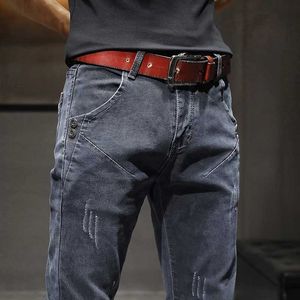 Jeans masculin jeans de denim masculin mode nouvelle marque cool pantalon occasionnel quotidien high strt gris high qualité dropship y240507