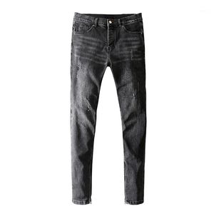 Jeans pour hommes pantalons pour hommes rue marque de mode automne gris fumé jeunesse tendance fermeture éclair mince Long Denim pantalon