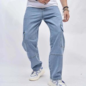 Jeans para hombres Hombre Otoño Pantalones largos para hombre Tubo recto suelto Cargo Múltiples bolsillos Denim American Style Street