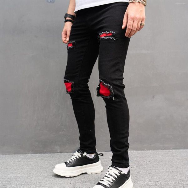 Jeans pour hommes Homme Automne Pantalons longs Hommes Rétro Tube droit Style américain Fesses déchirées Bouton Poche Pantalons amples