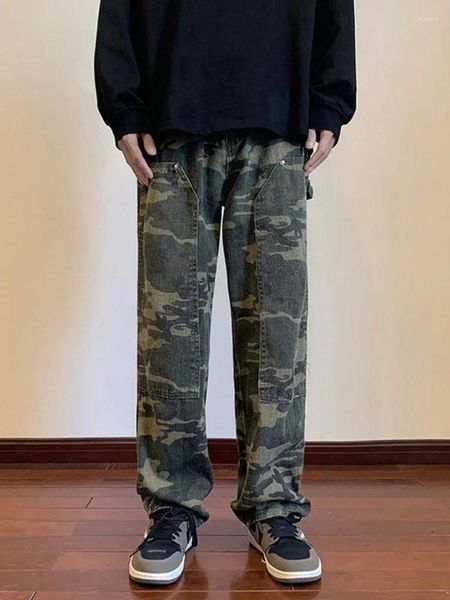 Jeans pour hommes Homme Cowboy Pantalon Camouflage Cargo Pantalon Hip Hop Punk Esthétique Droite Mode Coréenne Buggy Baggy Y 2k Vintage