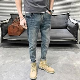 Jeans para hombres Hombre Pantalones de vaquero Recortado Flaco Apretado Tubo Pantalones Elástico Slim Fit Stretch Original Moda Coreana 2024 Tendencia XS