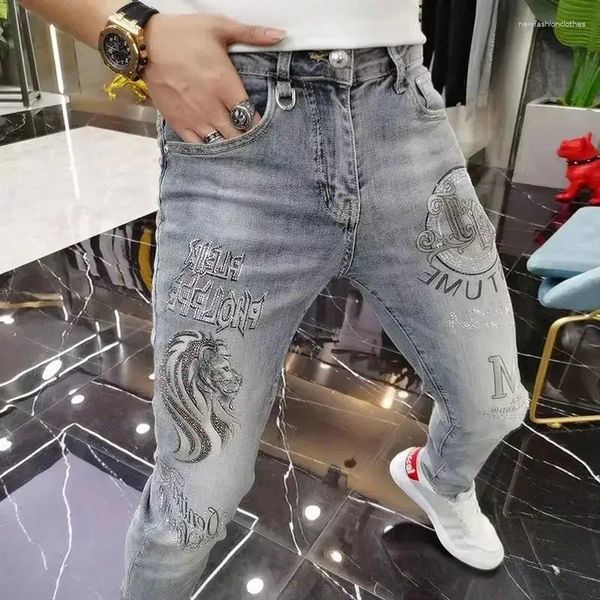 Jeans pour hommes Homme Cowboy Pantalon Pantalon graphique Slim Fit avec imprimé Tuyau serré Skinny Élastique Stretch Strass Y2k Streetwear