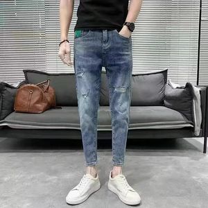 Jeans pour hommes pantalon cow-boy tuyau serré pantalon slim cropped pantalon skinny bleu clair ample