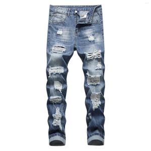 Herenjeans Man Lange Broek Mode Casual Rechte Gat Gesp Rits Denim Broek Heren Designer Kleding