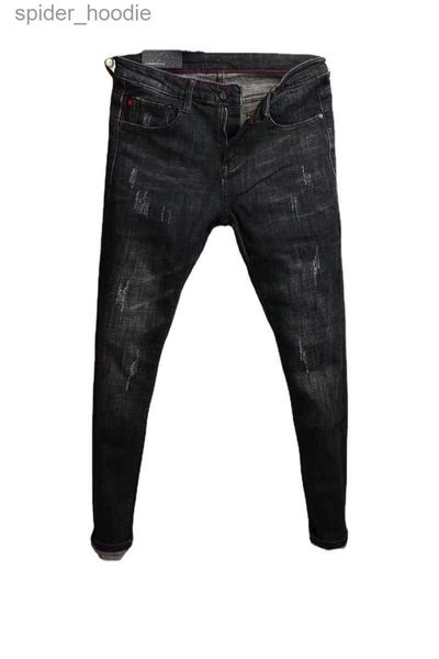 Jeans para hombres Verano para hombre Nuevo Elástico Slim Fit Korean Spirit Guy Leggings Skinny Black Denim Jeans Casual Hombres Diseñador Pantalones rasgados L230927