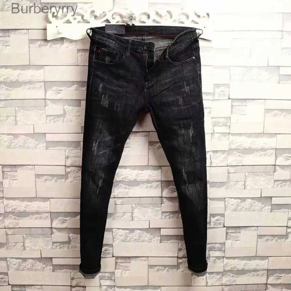 Jeans para hombres Verano para hombre Nuevo Elástico Slim Fit Korean Spirit Guy Leggings Skinny Jeans de mezclilla negros Casual Hombres Diseñador Pantalones rasgados L231011