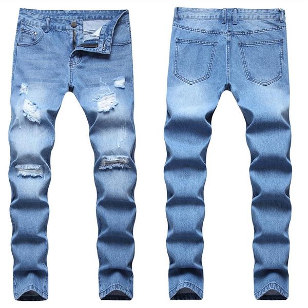 Jeans pour hommes Homme Slim Coton Denim Pantalon 2022 Stretchy Ripped Skinny Biker Broderie Imprimer Trou détruit Scotché F262t
