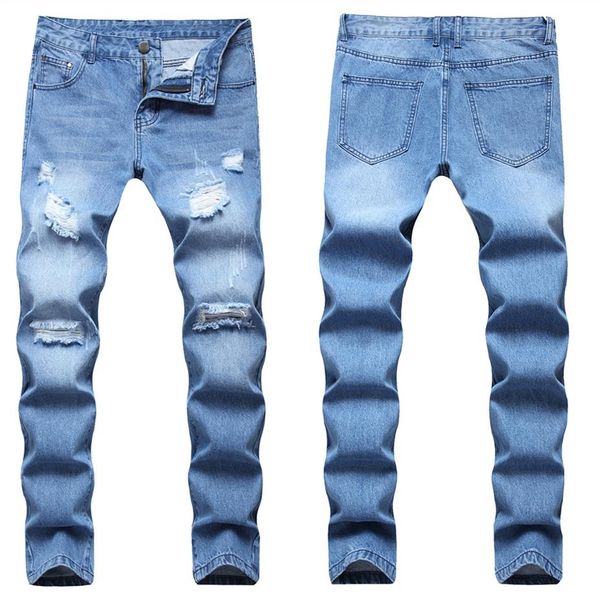 Jeans pour hommes Homme Slim Coton Denim Pantalon 2022 Stretchy Ripped Skinny Biker Broderie Imprimer Trou détruit Scotché F2885
