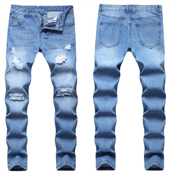 Hommes Jeans Homme Slim Tailored Coton Denim Pantalon 2022 Stretchy Ripped Skinny Biker Broderie Imprimer Détruit Trou Enregistré F263v