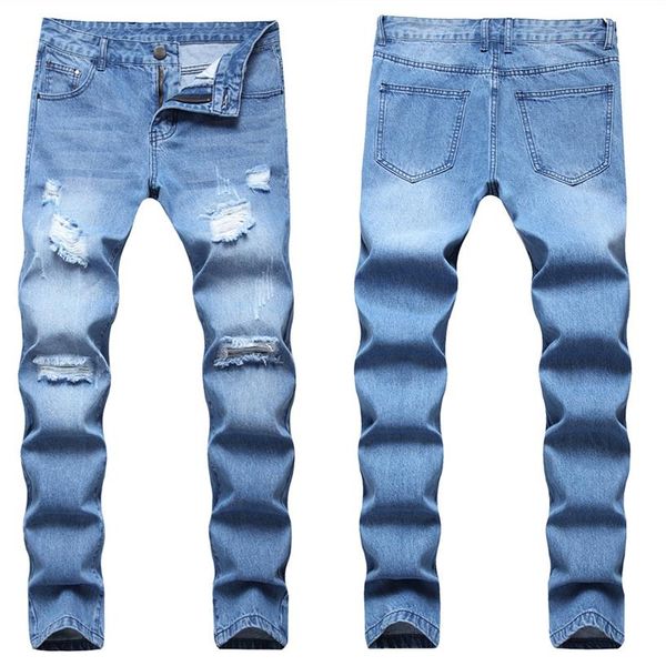 Hommes Jeans Homme Slim Tailored Coton Denim Pantalon 2022 Stretchy Ripped Skinny Biker Broderie Imprimer Détruit Trou Enregistré F2386