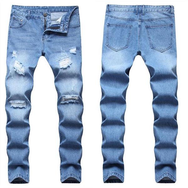 Jeans pour hommes Homme Slim Coton Denim Pantalon 2022 Stretchy Ripped Skinny Biker Broderie Imprimer Trou détruit Scotché F268K