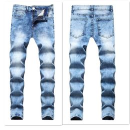 Jeans para hombres Hombre Verano 2022 Hombres Largo Elástico Elástico Cintura media Lavado Flaco Lápiz Pantalones con bolsillos Mens Denim Blue283B