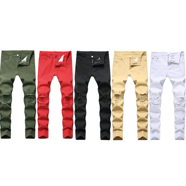 Jeans para hombres Hombre Swag Diseñador para hombre Negro Flaco Rasgado Destruido Estiramiento Slim Fit Hop Pantalones con agujeros para hombres Moda Casual