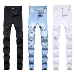 Jeans pour hommes Homme Blanc Mid High Taille Stretch Denim Pantalon Ripped Skinny pour hommes Jean Casual Fashion Pant304x