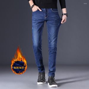 Heren jeans man wol fleece fleece boy thermische rechte elastische broek hoge kwaliteit van grote grootte buiten casual dragen