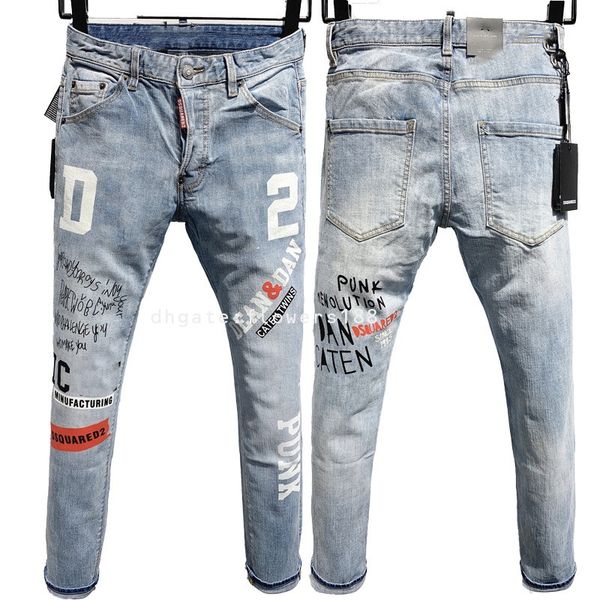 Jeans masculin Maple Leaf Slim Cotton Bomb Light Color Imprimée Jeans artisanal D-S-Q-2-D Mens 9809