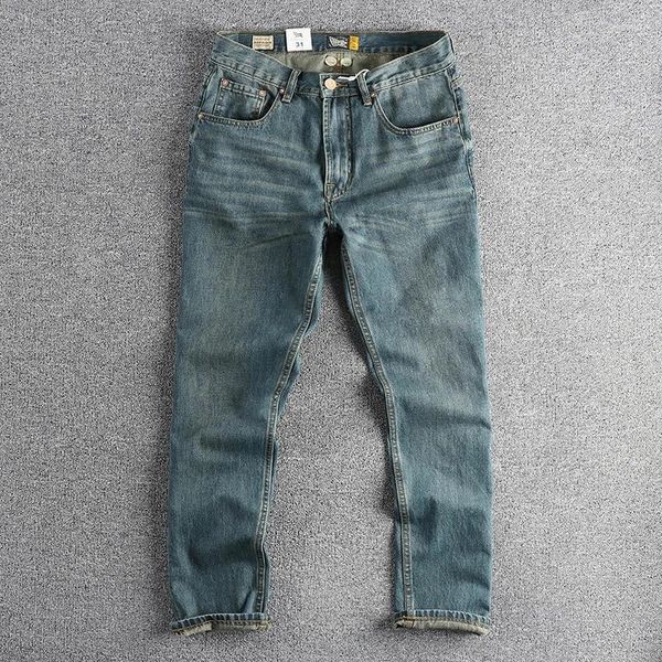 Pantalones vaqueros para hombre May Khaki Vintage Blue Crease Wash Craft Fit Pierna recta Pantalones casuales básicos para jóvenes