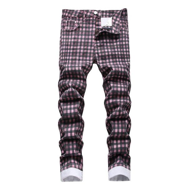 Jeans masculin McIkkny Fashion masculine Plaid imprimé pantalon décontracté classique streetwear denim plus taille 28-42 Hip Hopmen's