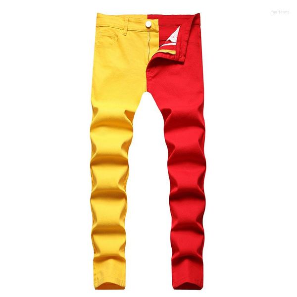 Jeans para hombres Mcikkny Hombres Hip Hop Color Block Pantalones Elásticos Flacos Casual Denim Pantalones Streetwear Patchwork para hombre