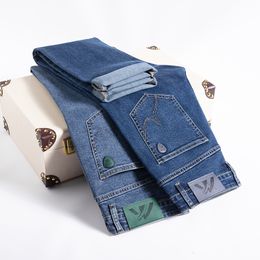 Herenjeans middelgrote rechte katoenen stretch klassiek Badge Pocket Heren Spring en Autumn Brand Denim Jeans Vintage Clothing 230403