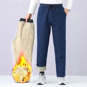 Mannen Jeans Mannen 2023 Herfst Winter Mode Losse Kasjmier Mannelijke Elastische Taille Denim Broek Verdikte Lamswollen Broek L112