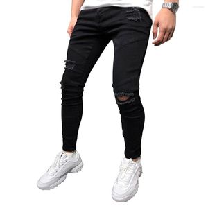 Heren jeans heren 2023 hoogwaardige heren zwarte deur-front knop rits ritsjipper gescheurd afslank hiphop denim voor