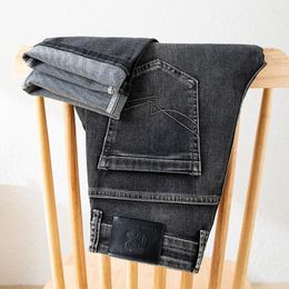 Jeans pour hommes décontracté printemps mode sécurité fermeture éclair gris fumée classique ample coupe droite Denim pantalon homme marque vêtements